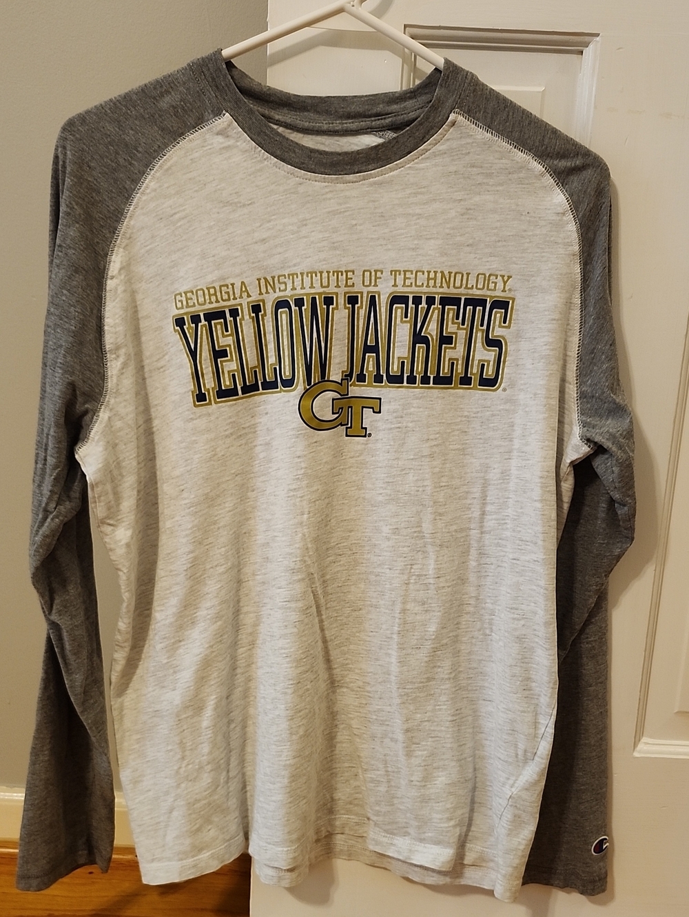 Champion Men's Georgia Tech 🐝 Gray Long Sleeve Shirt (Size Large)